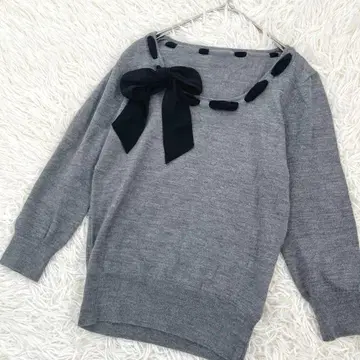 22 옥테이블 울 쉬폰 리본 포함 니트 풀오버 그레이 워셔블