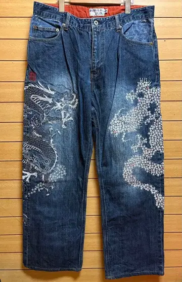 카라쿠리타마시 유기 일본풍 패턴 데님 36인치