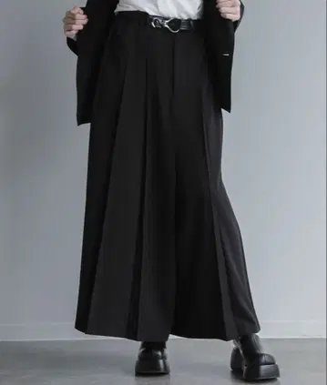 블랙 와이드 팬츠 플리츠 허리밴딩