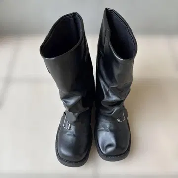 버클 장식 블랙 롱 부츠