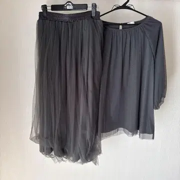 [ 5부 소매 셔츠 샤샤 스커트 세트 ] [ 그레이 ] [ L ]