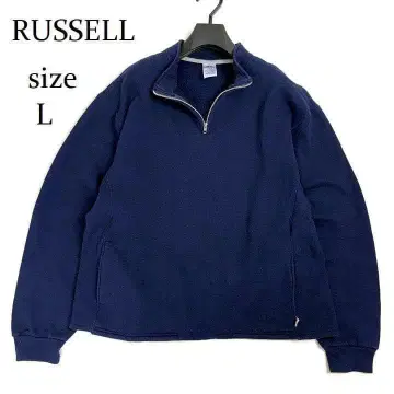 USA 구제 의류 러셀 무지 하프 지퍼 맨투맨 속기모 네이비 L