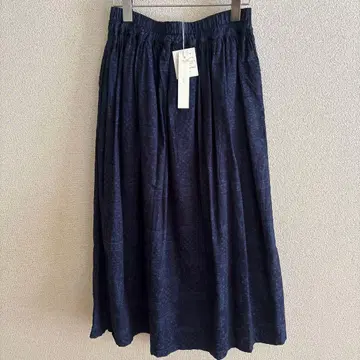 ICHI 이치 미사용 새상품 면100% 플레어 롱 스커트 네이비