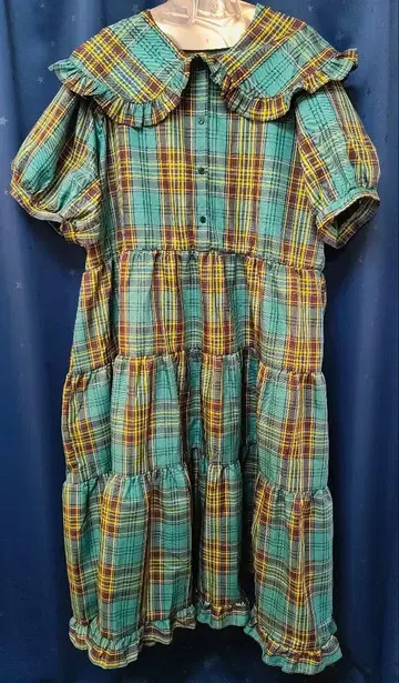 punyus 퍼프 슬리브 티어드 체크 원피스 사이즈 4 그린