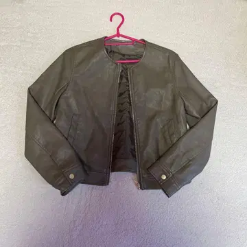 카키 그레이 숏 가죽 자켓 M