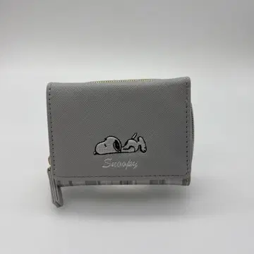 미사용 새상품 Snoopy 3단 폴더형 지갑 그레이 체크 무늬