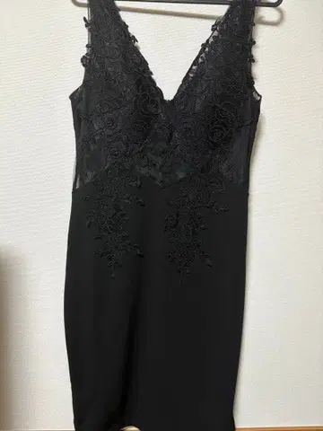 Tika 블랙 자수 V넥 드레스