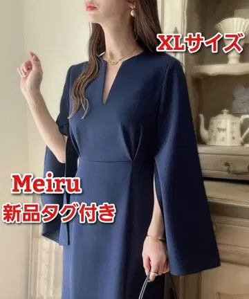 택 포함 새상품 메이 슬릿 슬리브 머메이드 원피스 네이비 XL