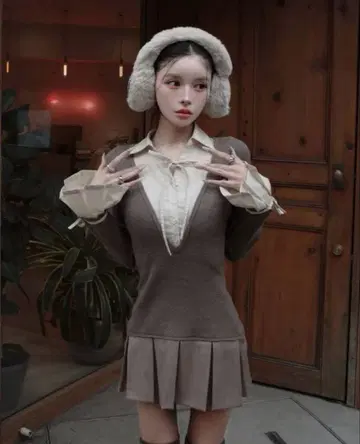 다리치 셔츠 도킹 플리츠 미니 원피스 FL 모카 Darich