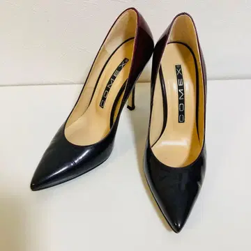 코멕스 스틸레토 에나멜 힐 펌프스 블랙과 와인 레드 23.5cm
