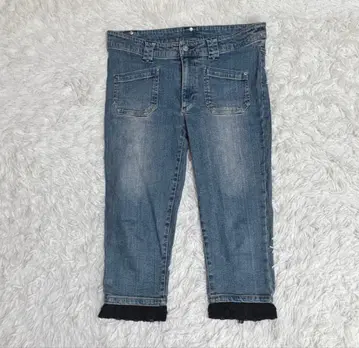 와플 빈티지 데님 블루 7부 팬츠 캐주얼 돌려입기 심플