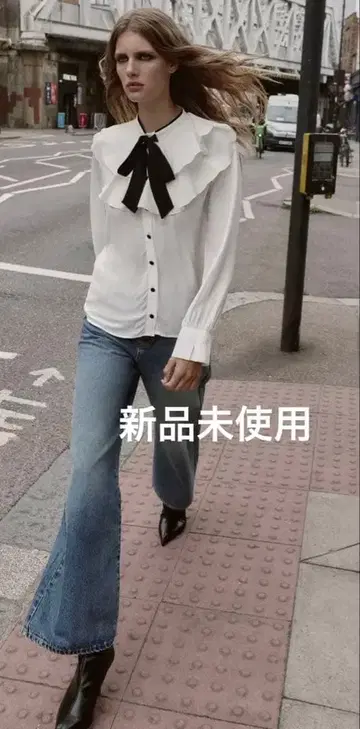 ZARA 프릴 대비 타이 블라우스 리본 프릴 블라우스