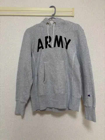 Champion 그레이 ARMY 로고 후드티 S 남성용