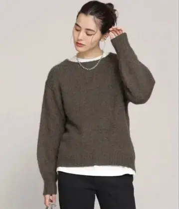 나노 유니버스 알파카 혼방 올리브 그린 카키 니트 스웨터 긴팔