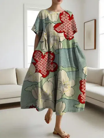 성숙/러블리 일본풍 패턴 원피스 [미사용 새상품] XLsize