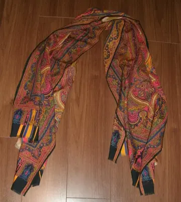 에트로 페이즐리 무늬 실크울 스톨 블랙