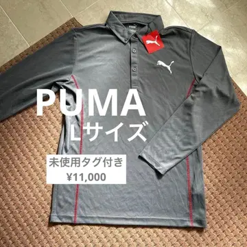 미사용 11000엔 PUMA 골프웨어 긴팔 피케 셔츠 L 그레이