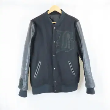 BOUNTY HUNTER 천연 가죽 울 오버 사이즈 바시티 자켓 블랙