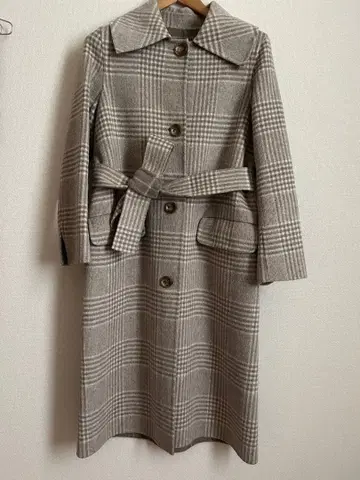 백화점 구매품 고급 그레이 x 베이지 체크 무늬 롱 코트