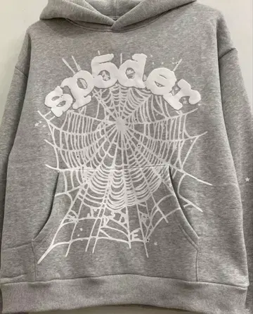 sp5der 당일 발송 거미줄 디자인 후드티 그레이