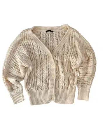 Heather 케이블 짜임 V넥 가디건 아이보리
