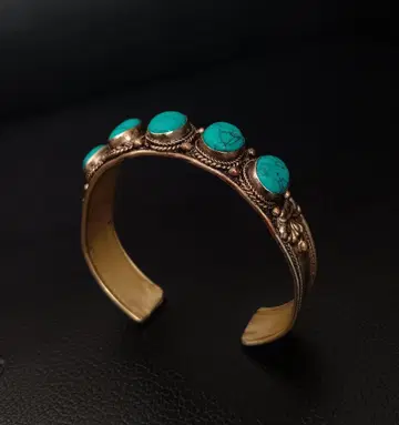 [ 앤티크 빈티지 ] 네팔 티베트 터콰이즈 5연 카프 뱅글