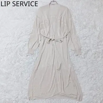 립서비스 롱 가디건 얇은 소재 리본 벨트 시스루 니트 베이지