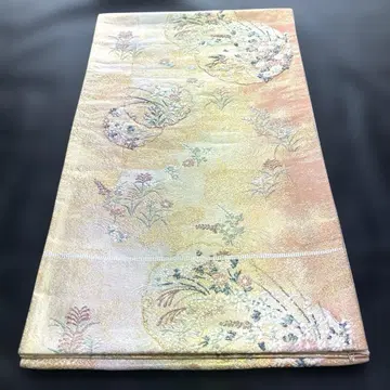 골드 컬러 꽃무늬 실크 후쿠로 오비