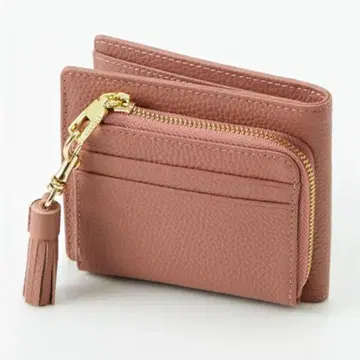 여성용 천연 가죽 2단 지갑 핑크