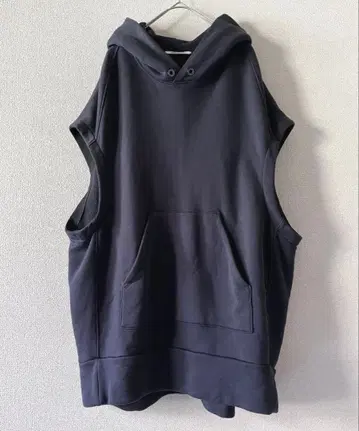 플레인피플 코튼 맨투맨 슬리브리스 후드티 네이비 루즈핏