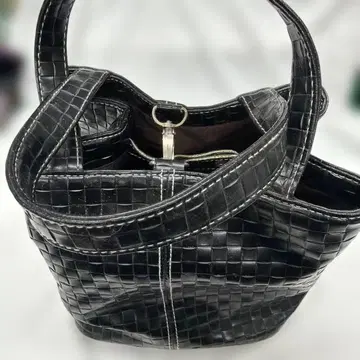 블랙 뜨개질 가죽 핸드백