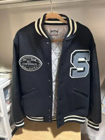 HOUSTON 휴스턴 바시티 자켓 멜톤 x 가죽 XL 와펜