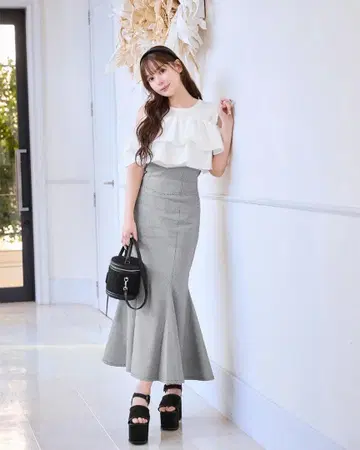 michellMacaron 체크 머메이드 스커트