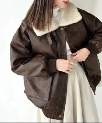 JAVA 브라운 합성 피혁 자켓 퍼 포함