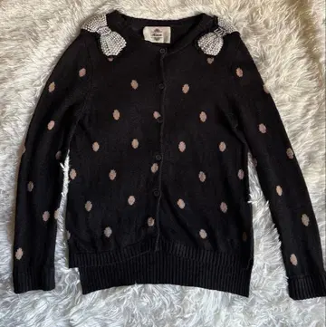 Kaon 어깨 비쥬 리본 마 혼방 도트 가디건 새상품급