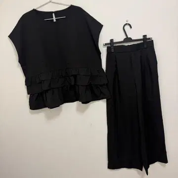 라지엠 셋업 프릴 티어드 러프 와이드 팬츠 프렌치 슬리브