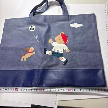 데님 토트백 축구 강아지 자수