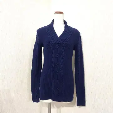 NAUTICA 케이블 짜임 니트 풀오버 V넥 긴팔 네이비 계열 S