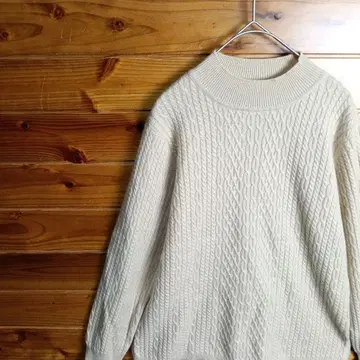 니트 스웨터 캐시미어 100% 모크넥 입체 편직 베이지 L 구제 의류