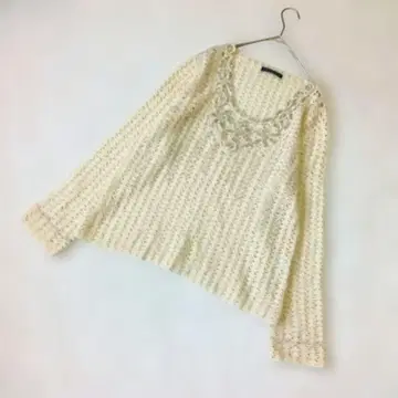 브레켄리지 시스루 니트 풀오버 3L 비즈 모헤어 혼방 크림색