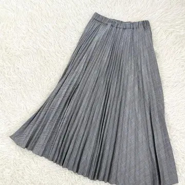 에프로브 플리츠 롱 스커트 볼륨 있음 글렌체크 그레이
