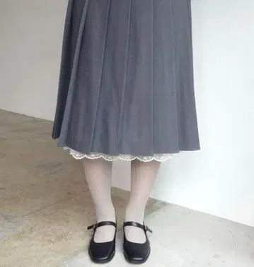 fekete 레이스 미디 플리츠 스커트 s