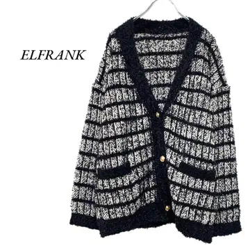 새상품급! ELFRANK V넥 오버 사이즈 보더 니트 가디건 블랙