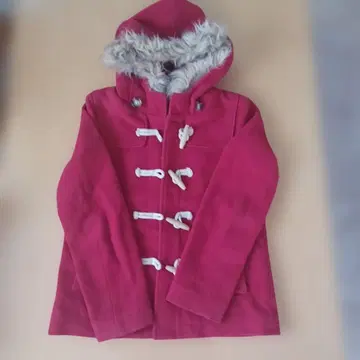 빨간색 더플 코트 퍼 달린 후드