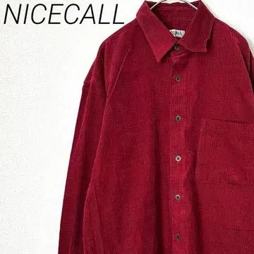 NICECALL 셔츠 긴팔 체크 무늬 코듀로이 가슴 포켓 심플