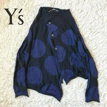Y's 와이즈 하이넥 변형 도트 가디건 주름 가공 드롭 숄더