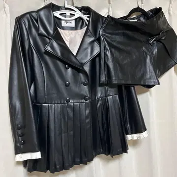 epine pleats frill jacket leather black