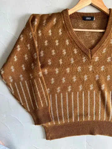 ESPAICA 쇼와 레트로 V넥 니트 스웨터 구제 의류 빈티지