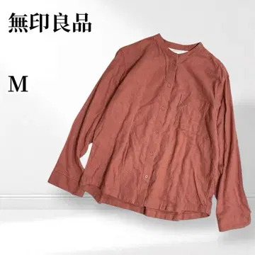 무인양품 플란넬 원단 스탠드 카라 코튼 셔츠 긴팔