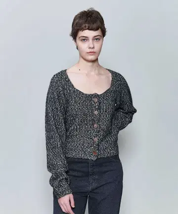 [ 6(ROKU) ] 믹스 스퀘어넥 가디건